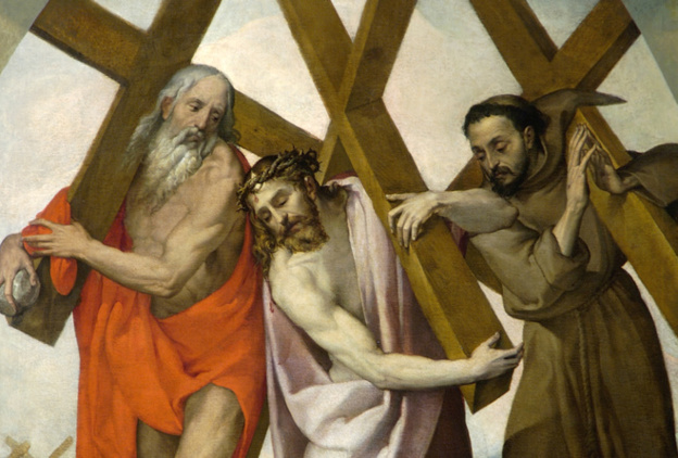 Bartolomeo Passarotti ( 1529-1592) Le Christ entouré  par le prophète Jérémie ( ou Saint jérôme) et Saint  François d’Assise. Huile sur toile 234x183 cm